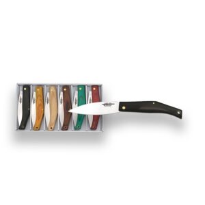 Knivsæt m/6 knive med træskæfte, 6 cm. blad