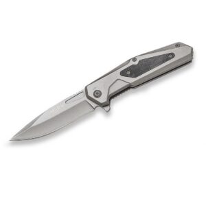 Grå titaniumkniv med håndtag i rustfrit stål, 8 cm. G10-klinge